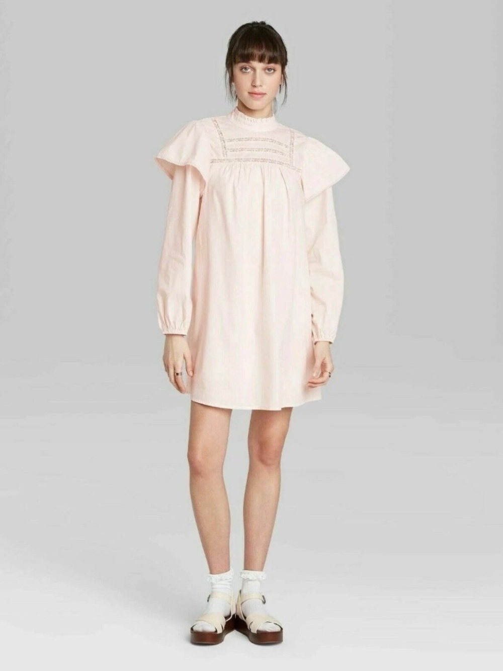 Wild Fable Long Sleeve High Neck Poplin Mini Dress Light Pink Plus Size 2X NWT